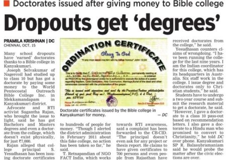 Doctorates given for 10,000 bible institute