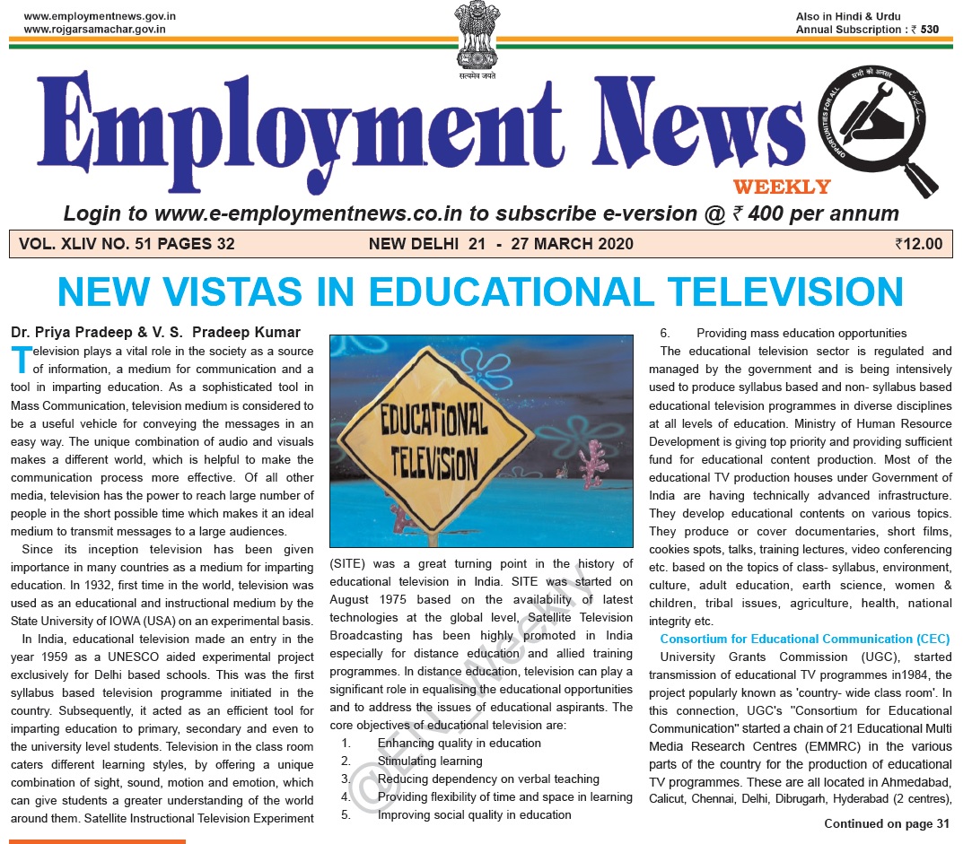 Television as career Employment news