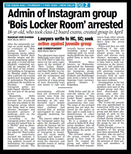 Bois locker Admn arrested, Asian age, 07-05-2020